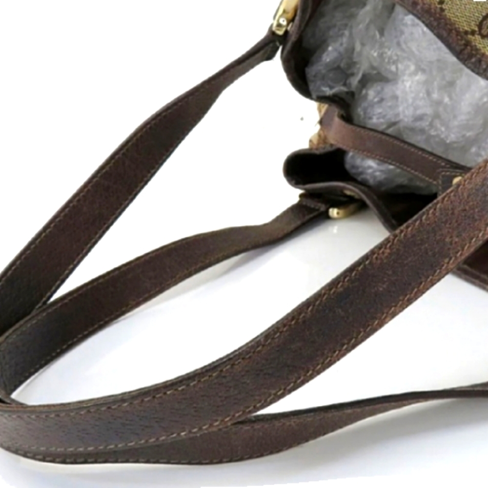 👜  GUCCi ®️  Brown Monogram Cloth & Leather Shoulder Bag Purse - Picture 9 of 16
